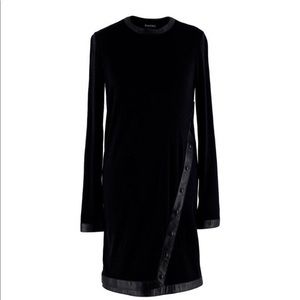Tom Ford | Jersey Wool w Leather Trim black mini dress XS US 0/2 / size 36